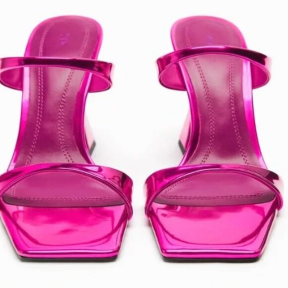 Zara Fuchsia Metallic-Effect Heeled Sandals - Picture 4 of 7